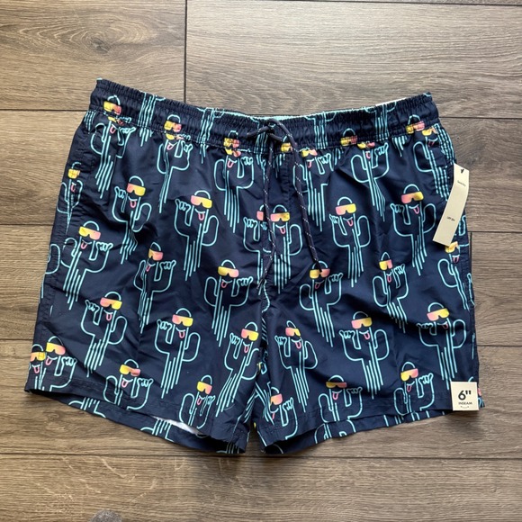 No Boundaries Other - No Boundaries Mens Navy Blue Cactus Print Swim Trunks Size L 36-38 NWT